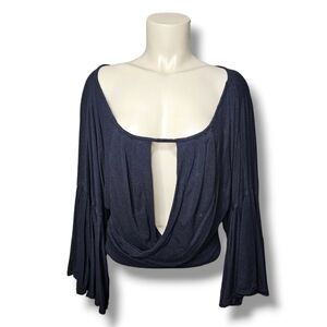 Free People Womens Last Time Draped Bell Sleeve Top Black Medium